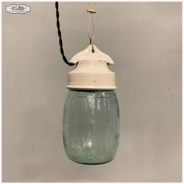 Oude Porseleinen hanglampen met schutglas + snoer +ophanging