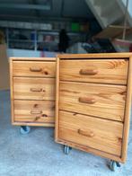 Grenen houten ladekastjes op wielen - 2 stuks, Ophalen, Gebruikt, 50 tot 100 cm, Met lade(s)