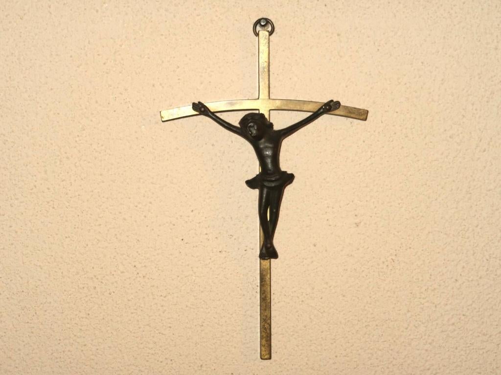 vintage Corpus Christi, crucifix Jezus kruis brons & messing, Verzenden