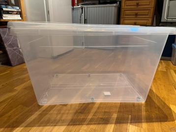 Grote plastic opbergkist met deksel. beschikbaar voor biedingen