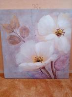 Vierkant canvas schilderij witte bloemen., Schilderij, Zo goed als nieuw, 50 tot 75 cm, 50 tot 75 cm