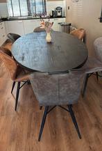 Eettafel mango zwart kruispoot, inc 6 stoelen, Huis en Inrichting, Tafels | Eettafels, Ophalen, Industrieel/hotel chique, 100 tot 150 cm