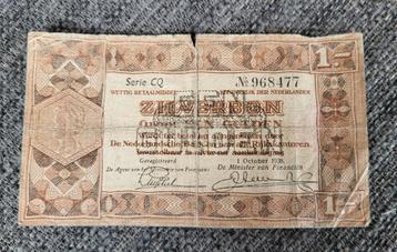 1 Gulden - 1938 - Zilverbon - Nederland beschikbaar voor biedingen