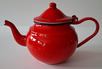 Vintage Rode Emaille Theepot beschikbaar voor biedingen