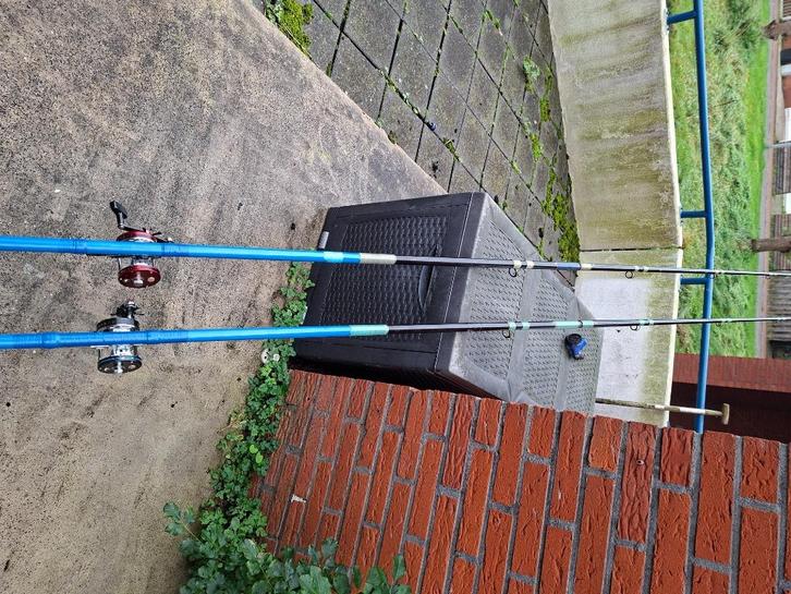 2x zee-hengels (abu) met abu 7000 relen te koop, Watersport en Boten, Hengelsport | Zeevissen, Zo goed als nieuw, Werphengel, Ophalen