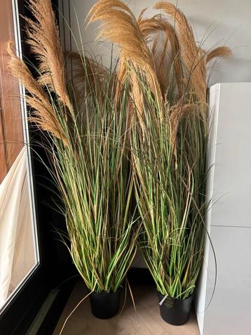 2x Kunst Pluimen in Pot - Ibiza Sfeer beschikbaar voor biedingen