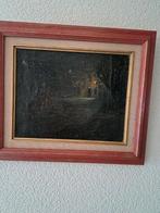 OLIEVERFSCHILDERIJ A. SIBENS HUIS BIJ NACHT, Antiek en Kunst, Kunst | Schilderijen | Klassiek, Ophalen of Verzenden