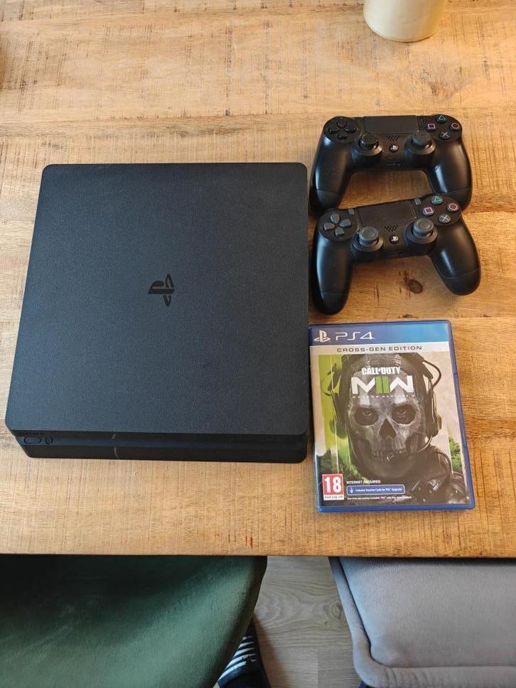 Ps4 slim 500gb + 2 controller, Spelcomputers en Games, Spelcomputers | Sony PlayStation 4, Gebruikt, Slim, 500 GB, Met 2 controllers