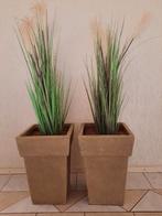 2 beige plantenbakken met kunst pluimgras ( J2 ), Ophalen, Zo goed als nieuw, Binnen