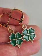 Vintage 90's klavertje vier emailled oorbellen, Ophalen of Verzenden, Zo goed als nieuw, Goud, Overige materialen