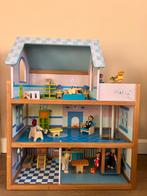 Houten Poppenhuis met Poppetjes & Accessoires, Kinderen en Baby's, Speelgoed | Poppenhuizen, Ophalen, Gebruikt, Poppenhuis