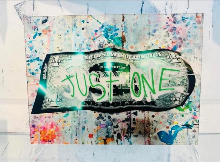 karl lagasse ONE DOLLAR JUST ONE GREEN, Antiek en Kunst, Kunst | Schilderijen | Modern, Ophalen of Verzenden