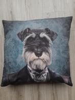 Kussen met een unieke Schnauzer hondenprint., Ophalen of Verzenden, Zo goed als nieuw, Zwart, Vierkant