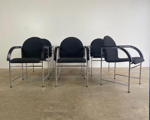 6X Vintage design Arco Bk stoelen, Huis en Inrichting, Stoelen, Gebruikt, Vijf, Zes of meer stoelen, Hout, Metaal, Stof, Zwart