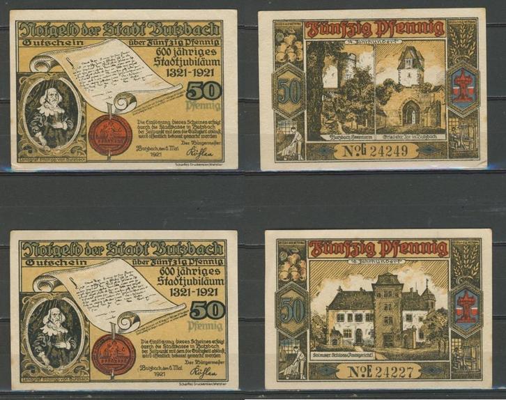 Butzbach 2x 50 Pf 1921 Duits Noodgeld Notgeld Biljet r-171, Postzegels en Munten, Bankbiljetten | Europa | Niet-Eurobiljetten