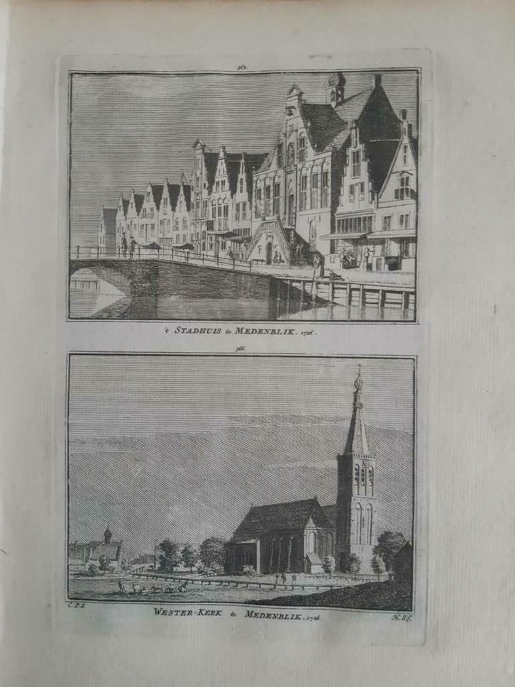 365-366*/ Stadhuis en Westerkerk te Medemblik  gravure 1752, Antiek en Kunst, Kunst | Etsen en Gravures, Ophalen of Verzenden