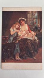 Moedervreugde. Moeder geeft kind de borst. Dochter kijkt mee, Ophalen of Verzenden, Voor 1920, Kinderen