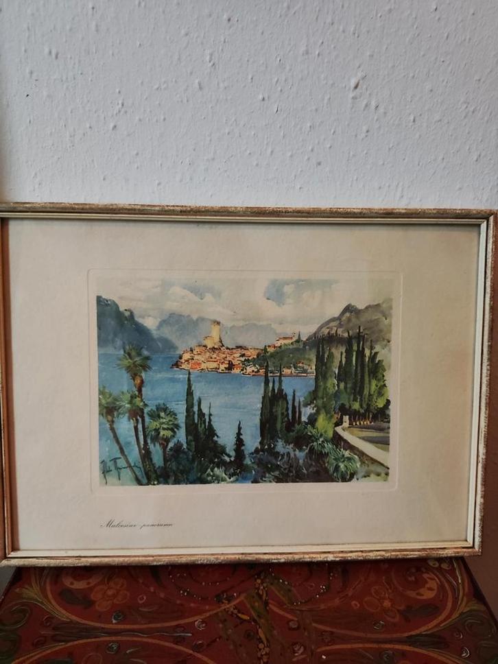 Prachtige prent van Malcesine Panorama, Gardameer (Italië), Antiek en Kunst, Kunst | Schilderijen | Klassiek, Verzenden