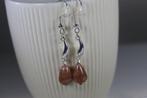 * Zonnesteen oorbellen met zilveren regendruppels, Sieraden, Tassen en Uiterlijk, Oorbellen, Hangers, Bruin, Nieuw, Ophalen of Verzenden