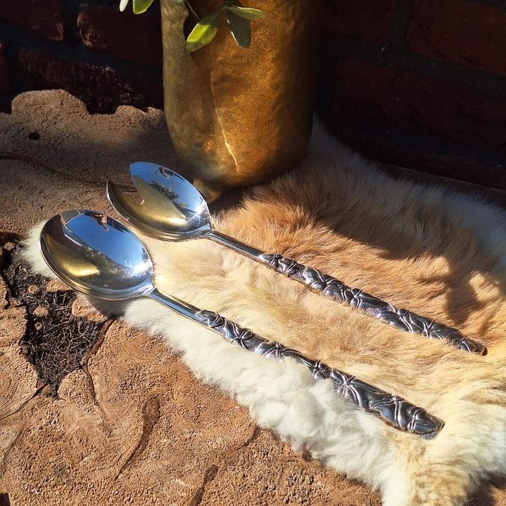 Vintage 'Silea' verzilverd slabestek met bladeren details, Antiek en Kunst, Antiek | Bestek, Ophalen of Verzenden