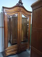 antieke mahonie kuif linnenkast kleerkast spiegeldeuren, Ophalen of Verzenden