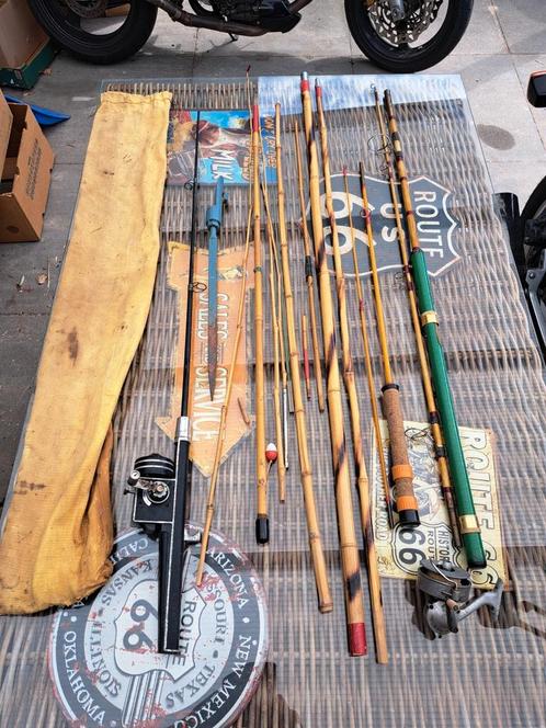 Opa's vis gerij bamboe en molens heel oud, Watersport en Boten, Hengelsport | Witvissen, Gebruikt, Complete set, Ophalen