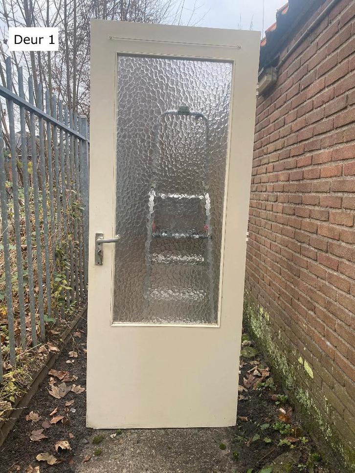 Deuren met glas, Doe-het-zelf en Verbouw, Deuren en Horren, Gebruikt, Binnendeur, 200 tot 215 cm, 80 tot 100 cm, Glas, Hout, Ophalen