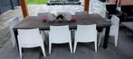 Tuintafel 2.40m bij 1m met 8 Stoelen - Complete Set, Tuin en Terras, Tuintafels, Ophalen, Gebruikt, Rechthoekig, Kunststof