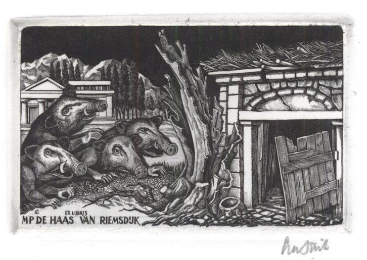 1405 Ex Libris Nederland : Lou Strik, 1987, Antiek en Kunst, Kunst | Etsen en Gravures, Verzenden