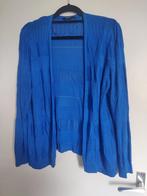 Bicblauw open ajourgebreid vestje lange mouwen MS Mode XL/48, Blauw, Trui of Vest, Ophalen of Verzenden, Zo goed als nieuw