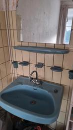 Blauwe / turquoise wasbak + sifonkap + planchet + zeepbakje, Ophalen, Zo goed als nieuw, Wastafel