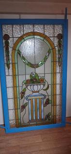 Glas in lood raam in frame, prachtig groot raam, Ophalen, Gevelraam of Ruit, Gebruikt, Glas in lood