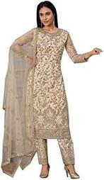 Anarkali broek met jurk uit India, Kleding | Dames, Overige typen, Beige, Maat 42/44 (L), Nieuw