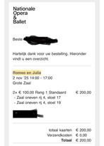 Romeo en Julia Ballet Nationale Opera & Ballet, Tickets en Kaartjes, Twee personen, November, Opera