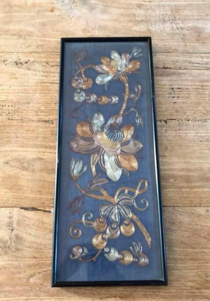 Chinees brokaat borduurwerk op zijde, Antiek en Kunst, Ophalen of Verzenden