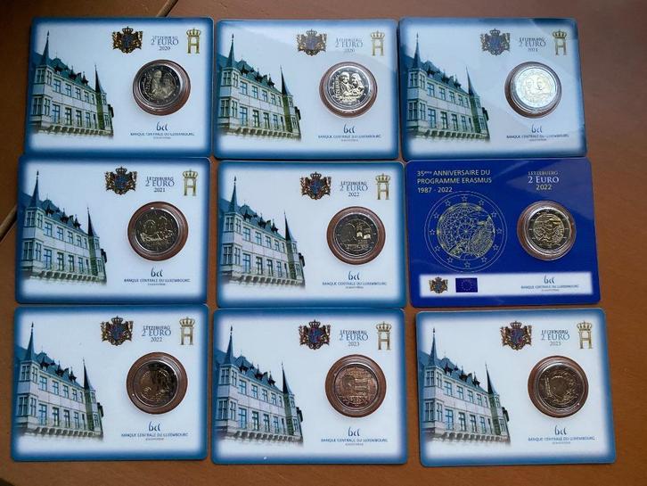 9x 2 Euro coincards Luxemburg 2020 tm 2023, Postzegels en Munten, Munten | Europa | Euromunten, 2 euro, Luxemburg, Ophalen of Verzenden