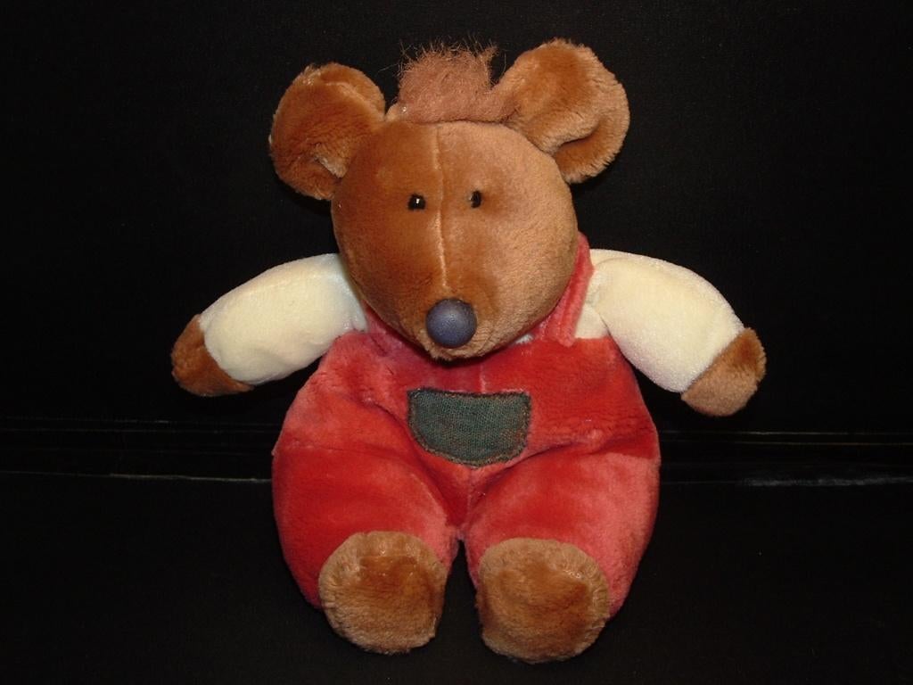 HEMA MUIS PLUCHE BRUIN/WIT MET PLUCHE STEENRODE TUINBROEK, Verzenden, Nieuw, Overige typen