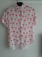 Bloes blouse wit roze flamingo korte mouw, Ophalen of Verzenden, Zo goed als nieuw, Maat 38/40 (M), Wit