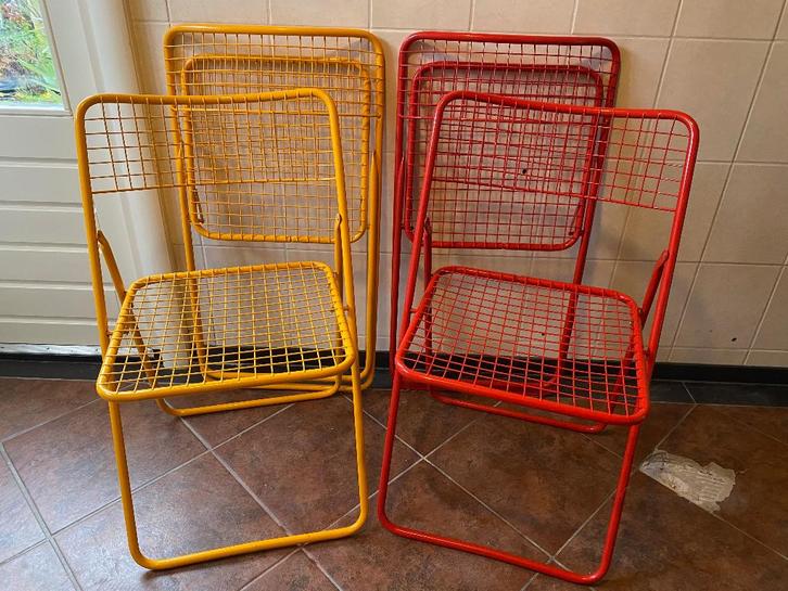 4 stuks vintage IKEA Ted net klapstoelen, Huis en Inrichting, Stoelen, Zo goed als nieuw, Vier, Metaal, Rood, Ophalen
