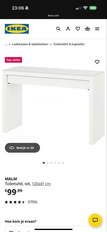 Ikea Malm Toilettafel met Glasplaat - afbeelding 2