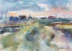 Jan Velthuis, aquarel Langs ‘t Reitdiep ,50-70 cm met lijst., Antiek en Kunst, Ophalen of Verzenden
