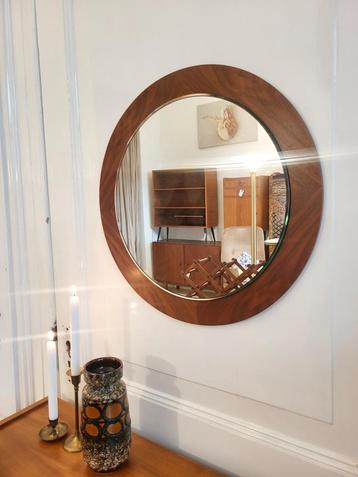 Vintage Ronde Spiegel met Houten Rand beschikbaar voor biedingen