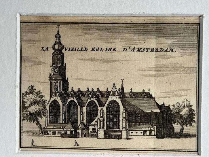 1711 -Amsterdam -Oude kerk - 300+ jaar oud, Antiek en Kunst, Kunst | Etsen en Gravures, Ophalen of Verzenden
