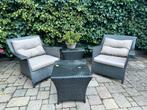 Tuinset met 4 fauteuils en tafeltjes, Tuin en Terras, Ophalen, 4 zitplaatsen, Gebruikt, Wicker
