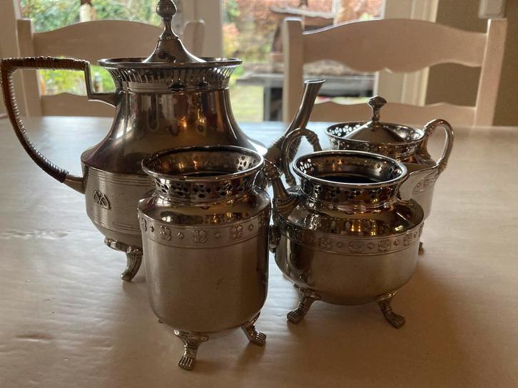 Antiek verzilverd theeservies, Antiek en Kunst, Antiek | Servies compleet, Ophalen of Verzenden