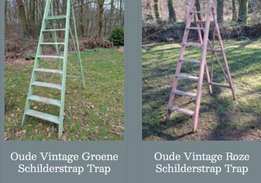 Oude vintage trap schilderstrap roze groen, Gebruikt, T, Ophalen of Verzenden, N
