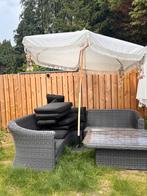 Mooie stevige parasol beige/ hout., Ophalen, Zo goed als nieuw