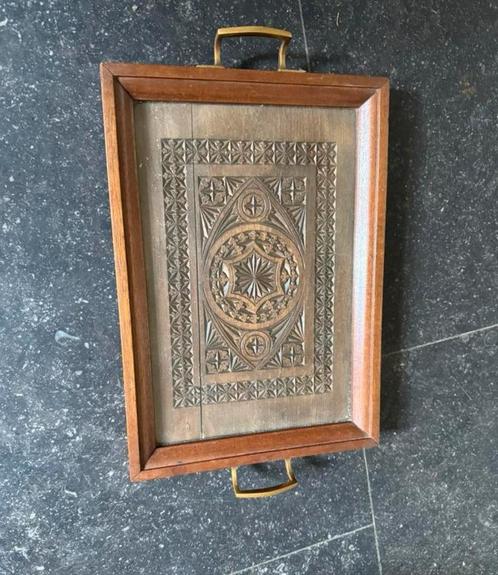 Antiek Houten Dienblad  erfenis met Houtsnijwerk, Antiek en Kunst, Antiek | Woonaccessoires, Ophalen of Verzenden