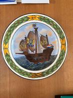 Aardewerk Wandbord Wilhelmina & Hendrik Zeilschip 1901-1926, Ophalen of Verzenden
