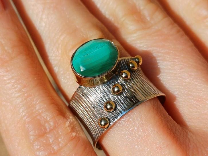 Vanoli 925 zilveren ring met malachiet maat 16,75, Sieraden, Tassen en Uiterlijk, Ringen, Nieuw, Dame, Kleiner dan 17, Groen, Zilver